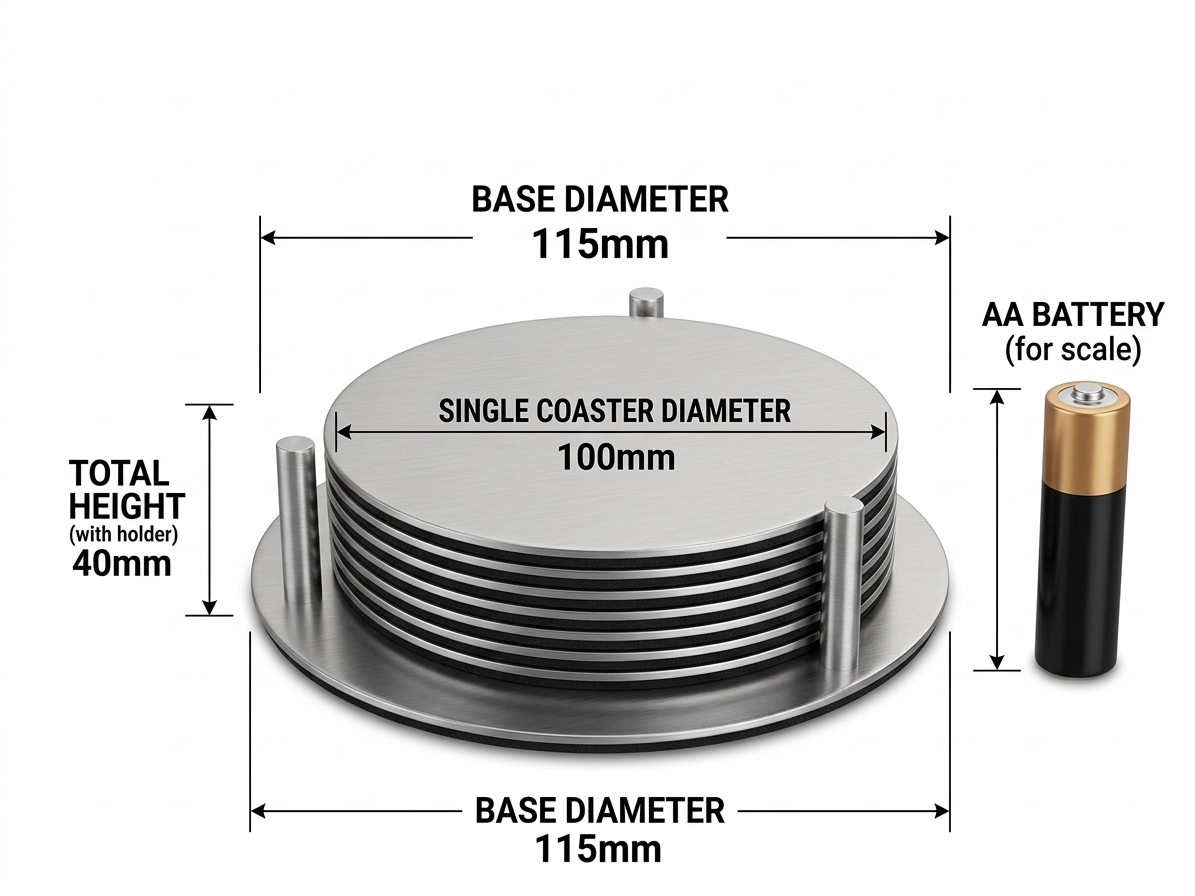 Stainless Steel Round Coaster Set of 6 with Stand